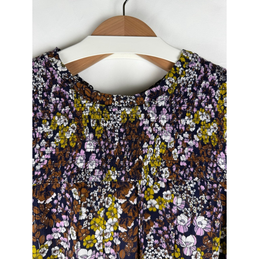 Women's Caslon Floral Cold Shoulder Smocked Top Navy/Pink Size XL - Picture 2 of 8